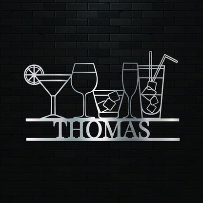 Personalized Laser Cut Metal Cocktail Sign, Cocktail Bar Sign, Drinks Signs, Home Bar Decor