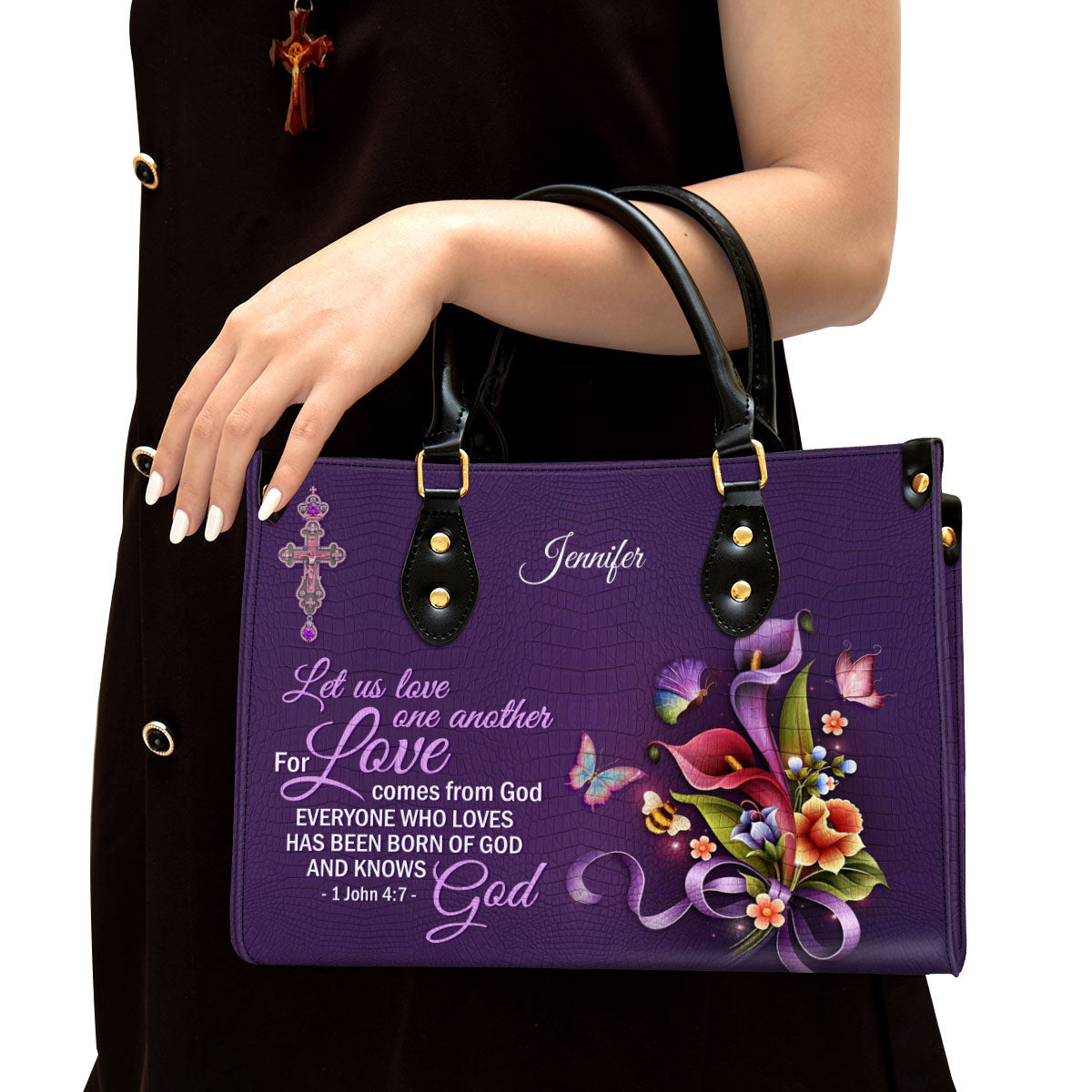 Personalized Leather Bag For Women, Everyone Who Loves Has Heen Born Of God And Knows God Leather Bag Leather Bag, Christian Gifts For Women