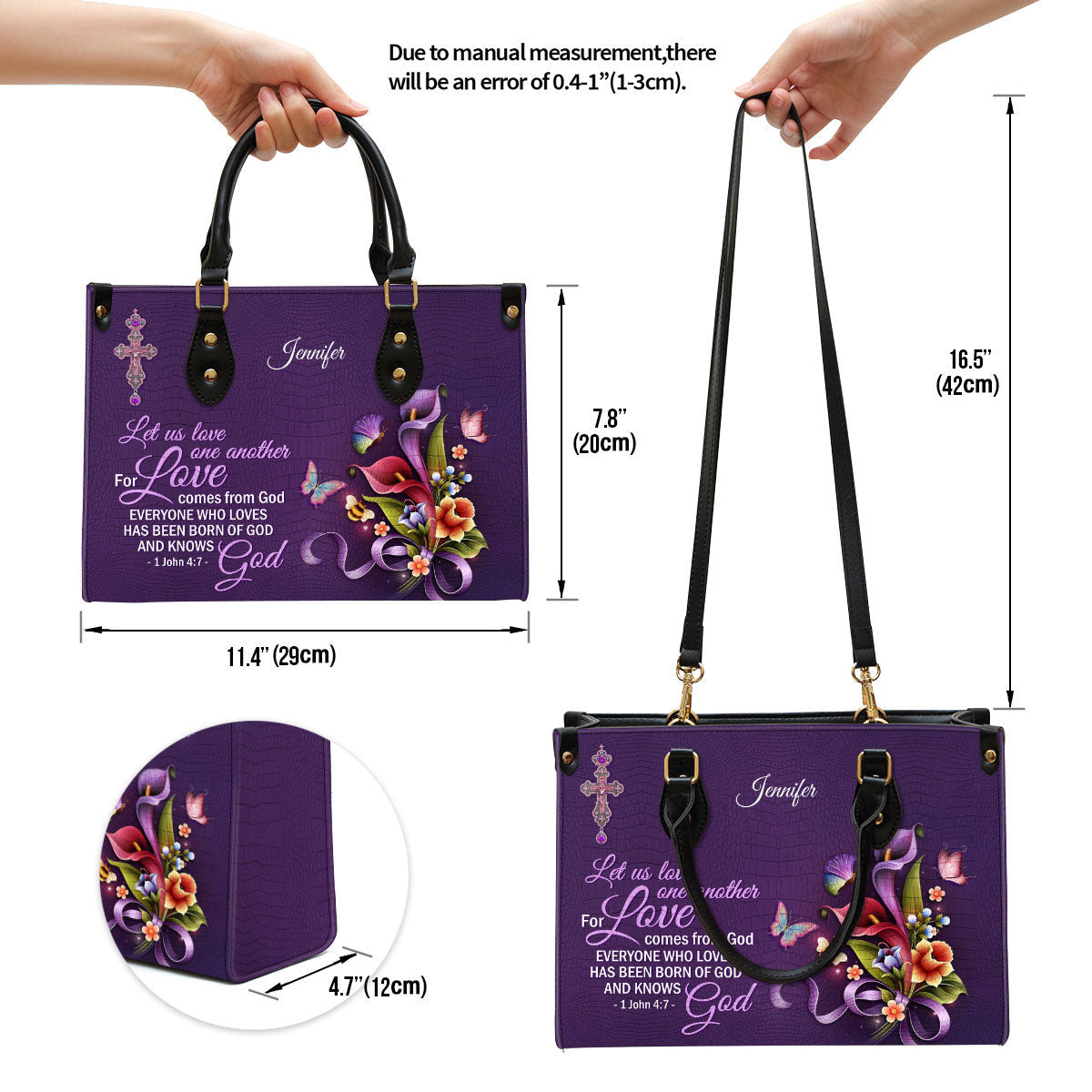 Personalized Leather Bag For Women, Everyone Who Loves Has Heen Born Of God And Knows God Leather Bag Leather Bag, Christian Gifts For Women