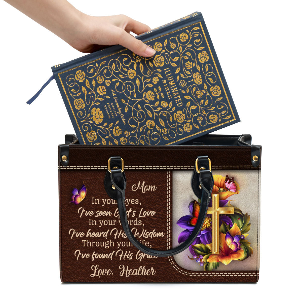 Personalized Leather Bag For Women, In Your Eyes I‘ve Seen God’s Love Leather Bag Leather Bag, Christian Gifts For Women