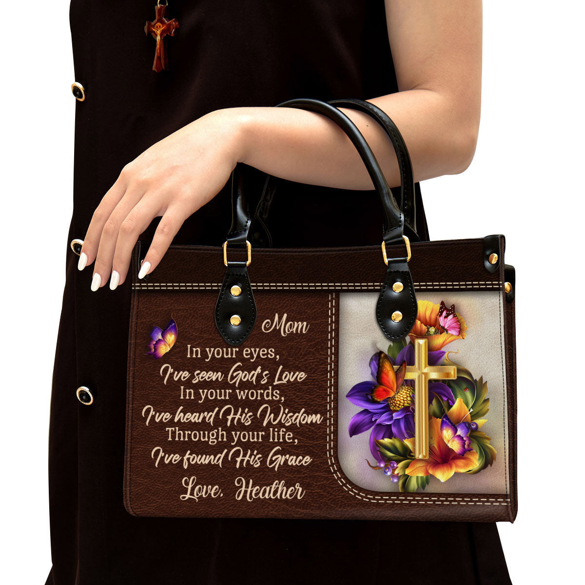 Personalized Leather Bag For Women, In Your Eyes I‘ve Seen God’s Love Leather Bag Leather Bag, Christian Gifts For Women
