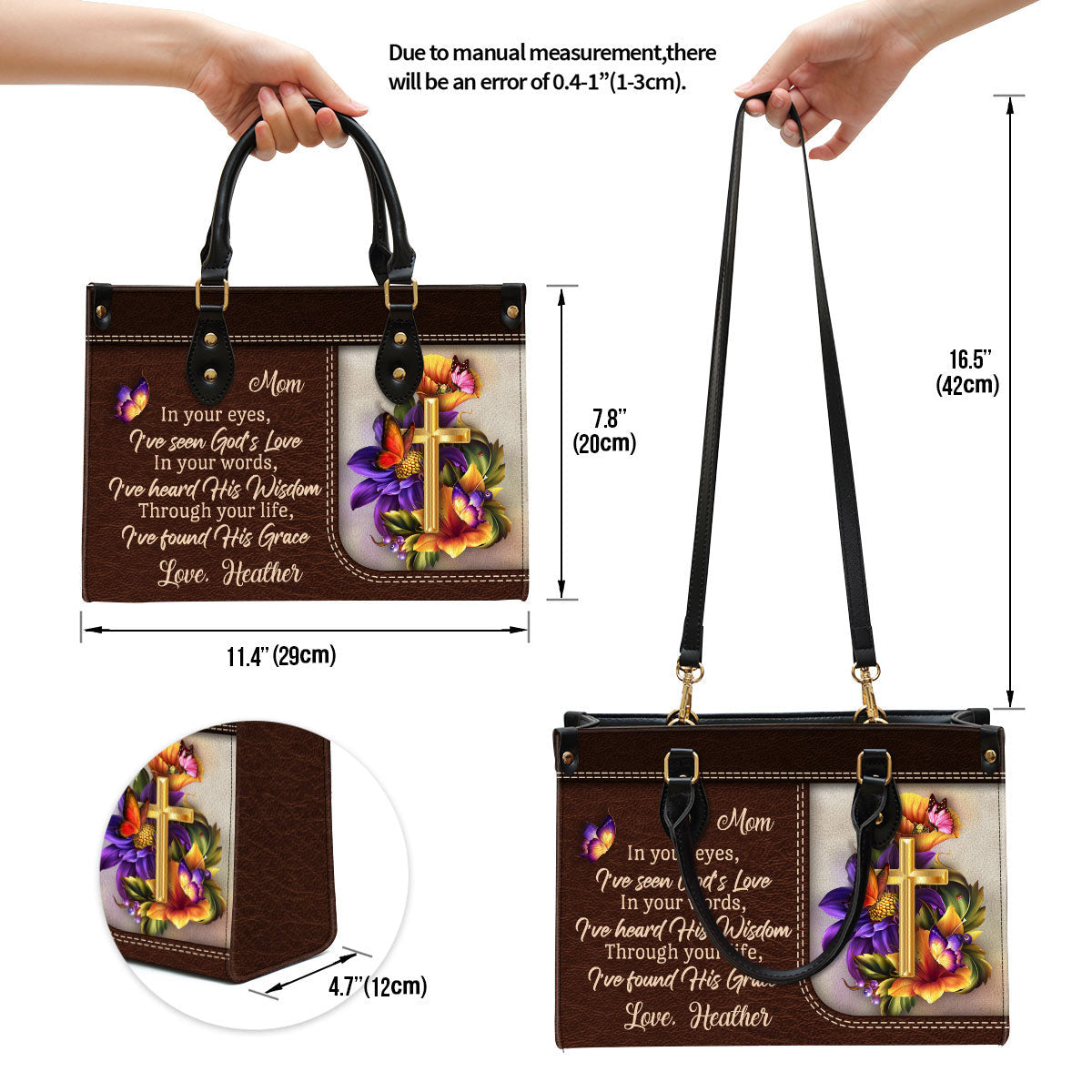 Personalized Leather Bag For Women, In Your Eyes I‘ve Seen God’s Love Leather Bag Leather Bag, Christian Gifts For Women