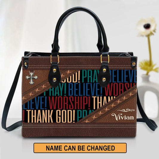 Personalized Leather Bag For Women, Pray Believe Worship Leather Bag Leather Bag, Christian Gifts For Women