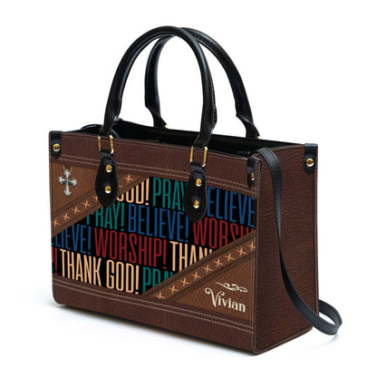Personalized Leather Bag For Women, Pray Believe Worship Leather Bag Leather Bag, Christian Gifts For Women