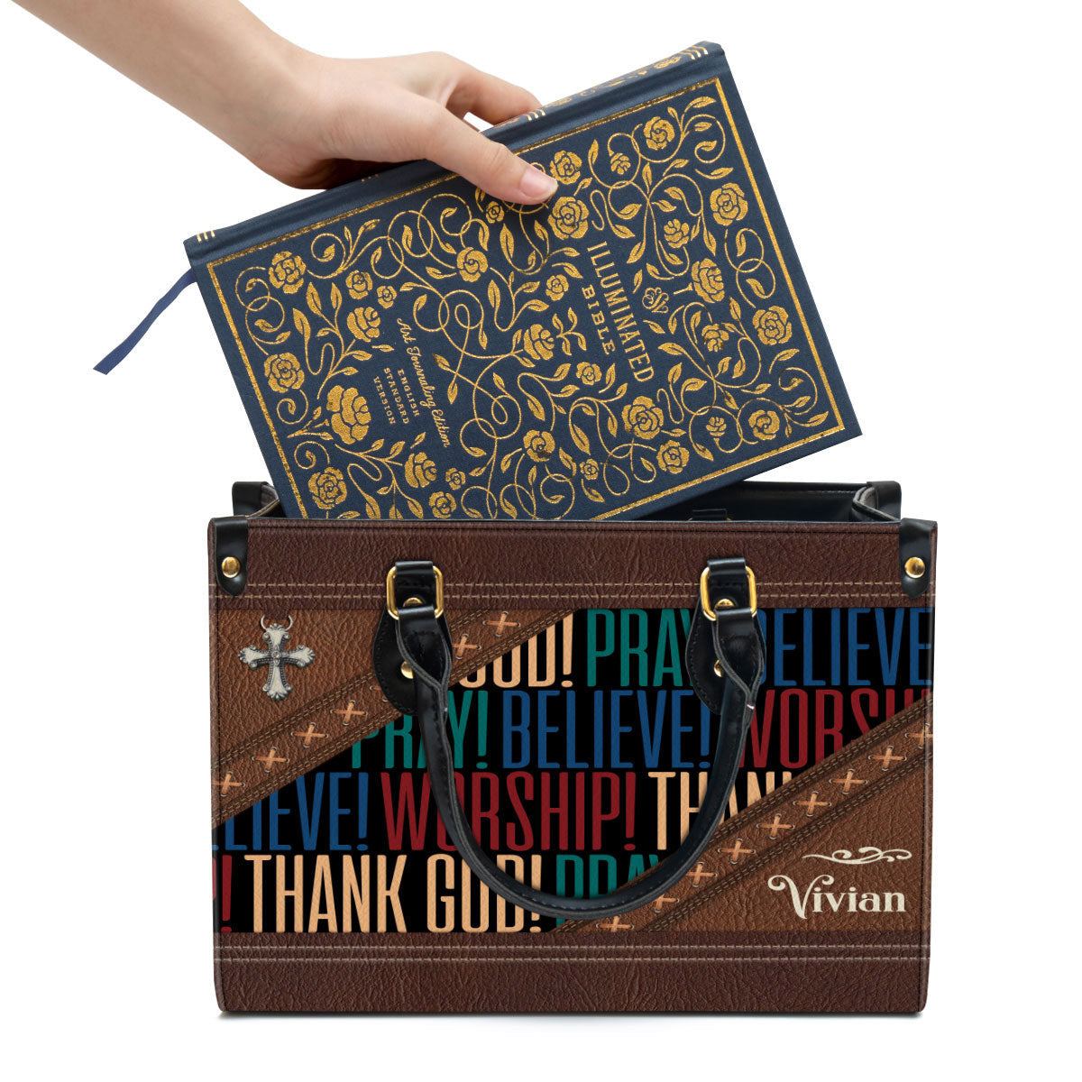 Personalized Leather Bag For Women, Pray Believe Worship Leather Bag Leather Bag, Christian Gifts For Women