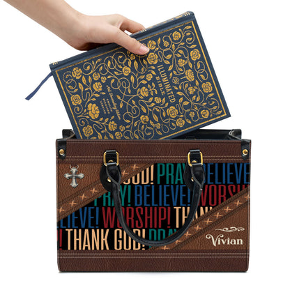Personalized Leather Bag For Women, Pray Believe Worship Leather Bag Leather Bag, Christian Gifts For Women