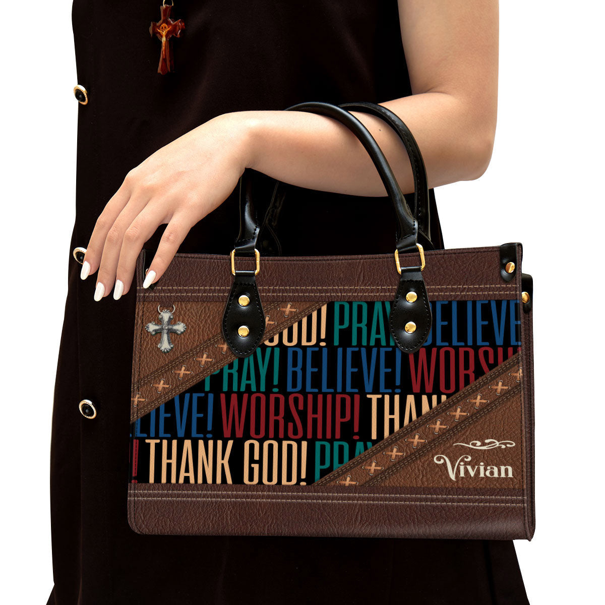 Personalized Leather Bag For Women, Pray Believe Worship Leather Bag Leather Bag, Christian Gifts For Women