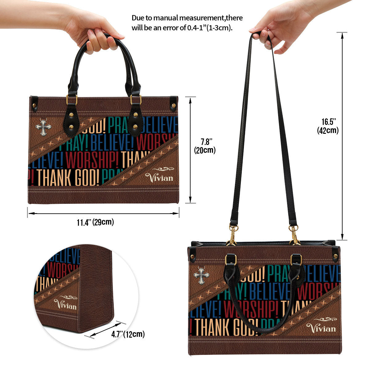 Personalized Leather Bag For Women, Pray Believe Worship Leather Bag Leather Bag, Christian Gifts For Women