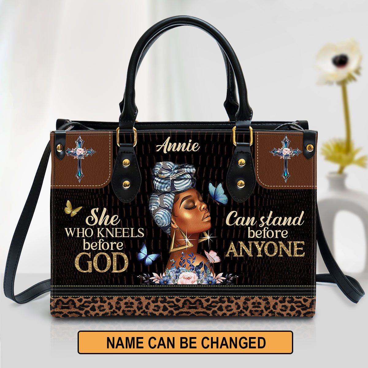 Personalized Leather Bag For Women, She Who Kneels Before God Can Stand Before Anyone Leather Bag Leather Bag, Christian Gifts For Women