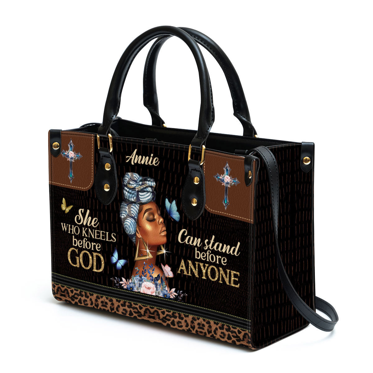 Personalized Leather Bag For Women, She Who Kneels Before God Can Stand Before Anyone Leather Bag Leather Bag, Christian Gifts For Women