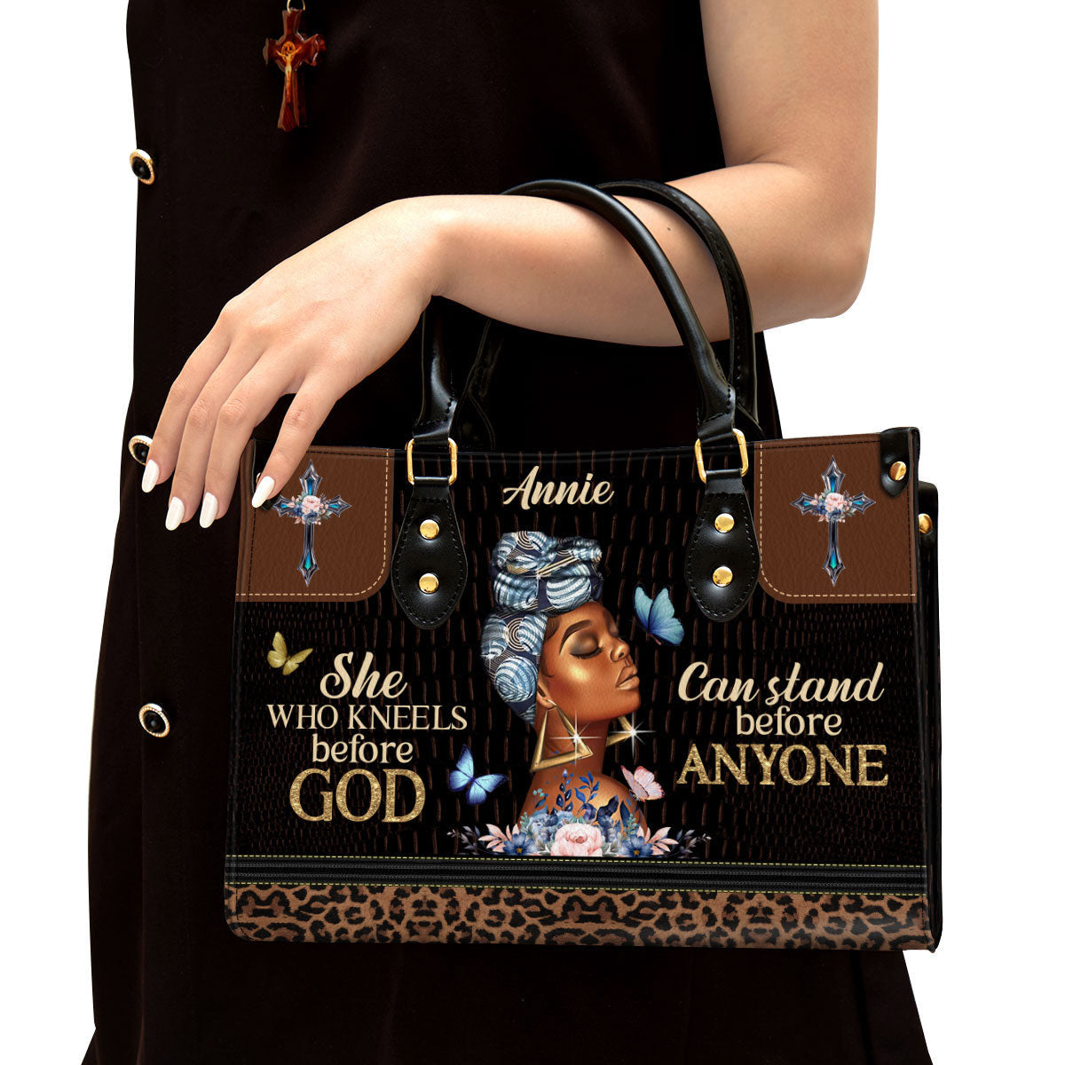 Personalized Leather Bag For Women, She Who Kneels Before God Can Stand Before Anyone Leather Bag Leather Bag, Christian Gifts For Women