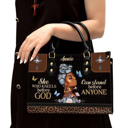 Personalized Leather Bag For Women, She Who Kneels Before God Can Stand Before Anyone Leather Bag Leather Bag, Christian Gifts For Women