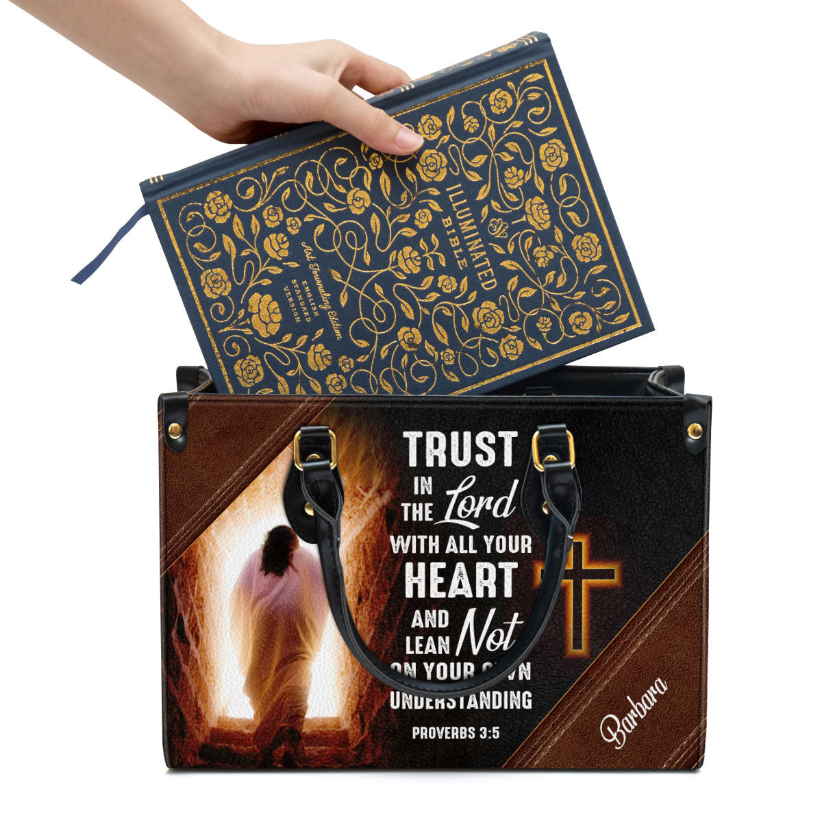Personalized Leather Bag For Women, Trust In The Lord With All Your Heart Leather Bag Leather Bag, Christian Gifts For Women