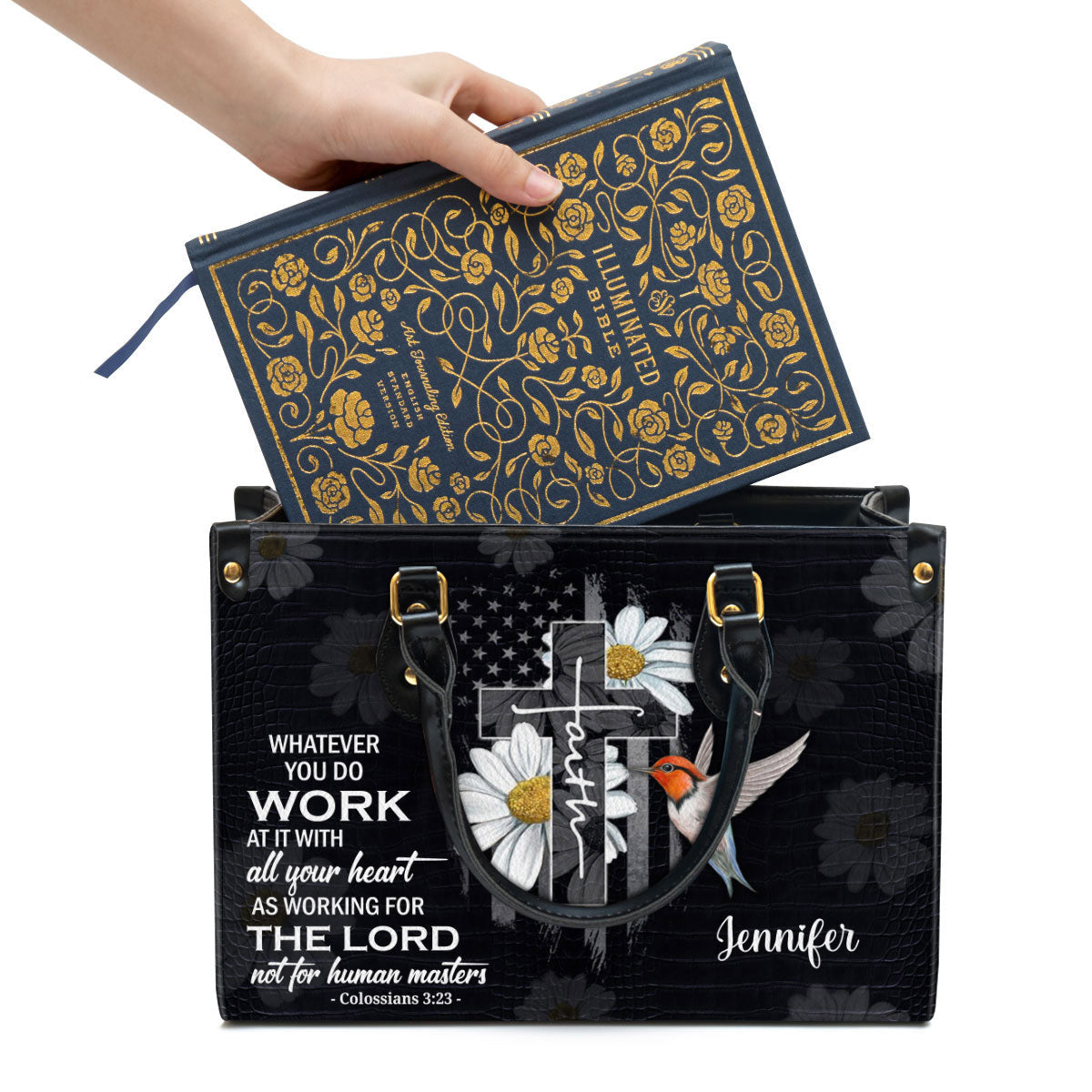 Personalized Leather Bag For Women, Whatever You Do Work At It With All Your Heart Leather Bag Leather Bag, Christian Gifts For Women
