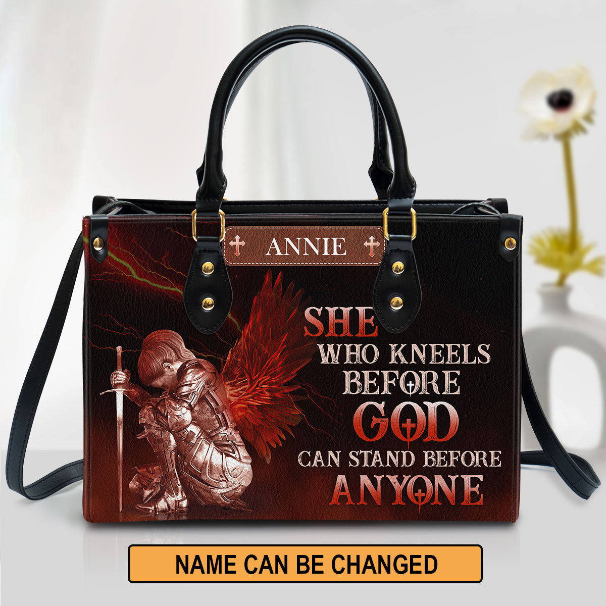Personalized Leather Bag For Women, Who Kneels Before God Can Stand Before Anyone Leather Bag Leather Bag, Christian Gifts For Women