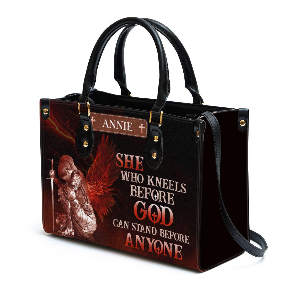 Personalized Leather Bag For Women, Who Kneels Before God Can Stand Before Anyone Leather Bag Leather Bag, Christian Gifts For Women