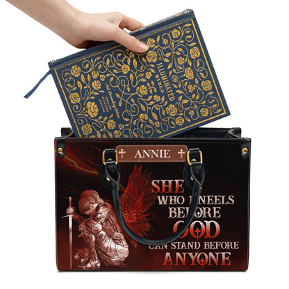 Personalized Leather Bag For Women, Who Kneels Before God Can Stand Before Anyone Leather Bag Leather Bag, Christian Gifts For Women