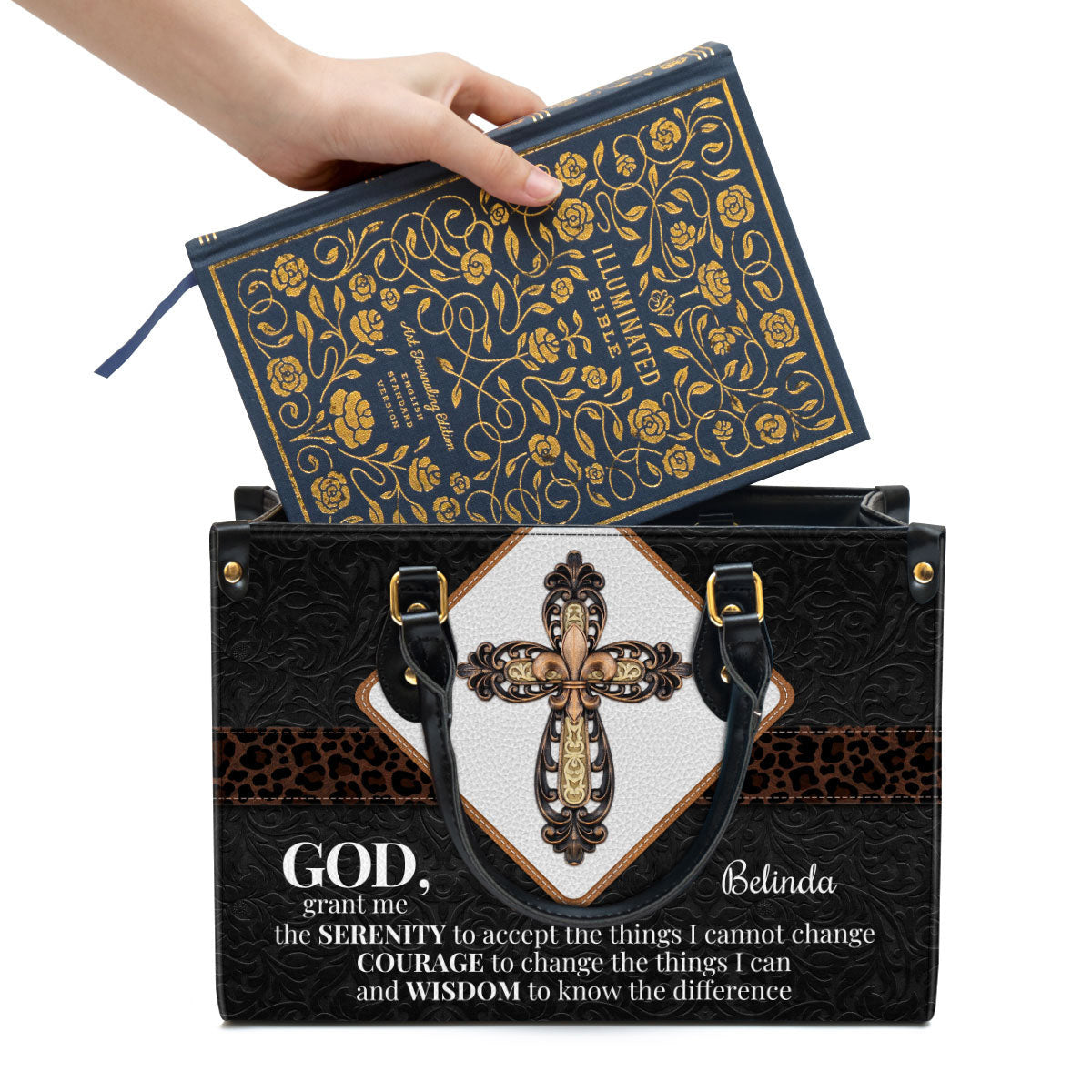 Personalized Leather Bag, God Grant Me The Serenity To Accept The Things I Cannot Change Leather Bag, Christian Pu Leather Bags For Women