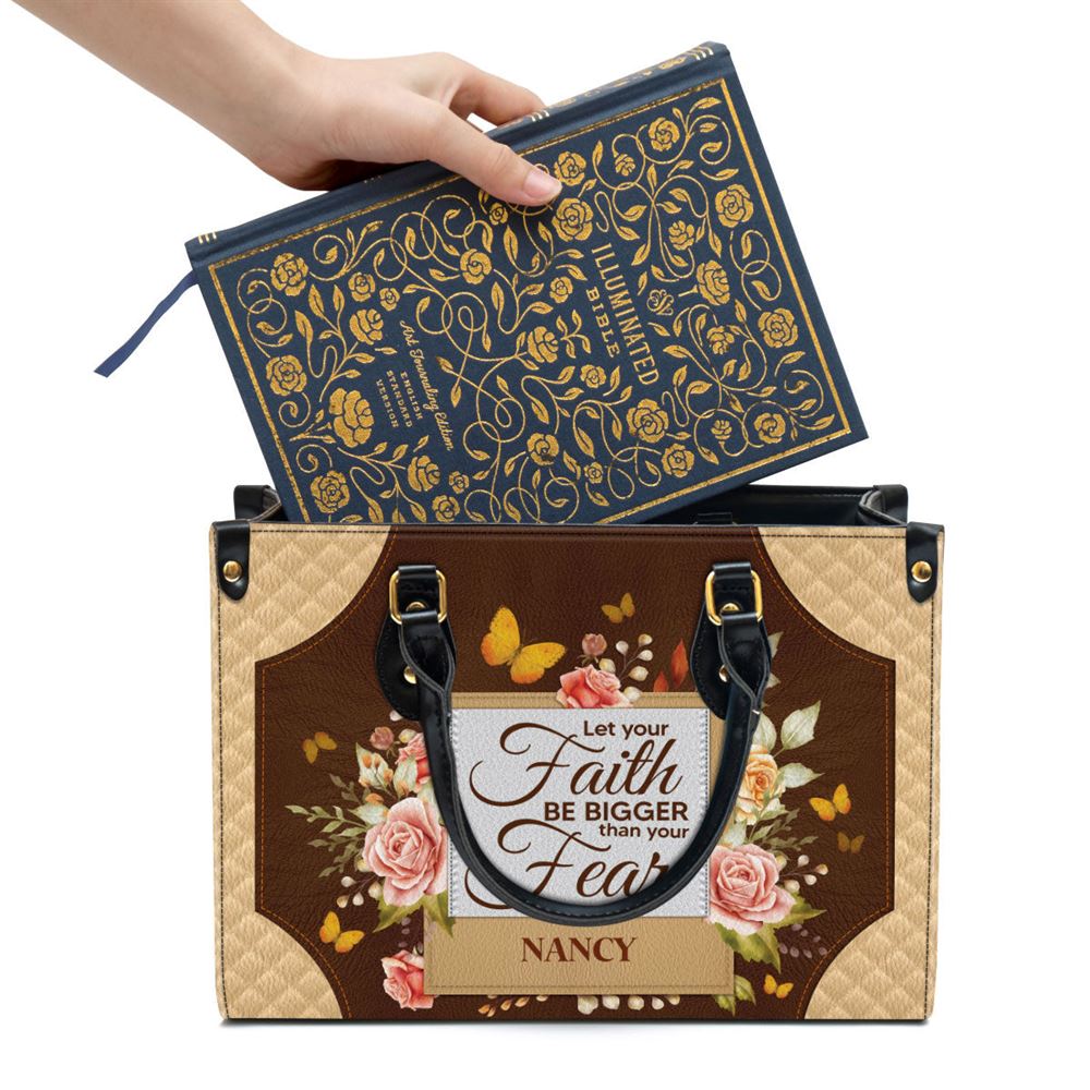 Personalized Let Your Faith Be Bigger Than Your Fear Leather Bag, Christian Pu Leather Bags For Women