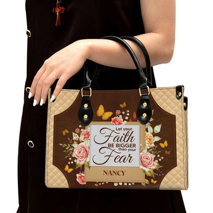 Personalized Let Your Faith Be Bigger Than Your Fear Leather Bag, Christian Pu Leather Bags For Women