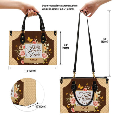 Personalized Let Your Faith Be Bigger Than Your Fear Leather Bag, Christian Pu Leather Bags For Women