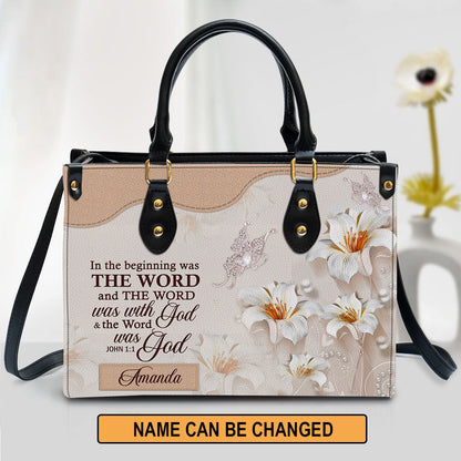 Personalized Lily Leather Bag In The Beginning Was The Word, Women Pu Leather Bag, Christian Gifts For Women
