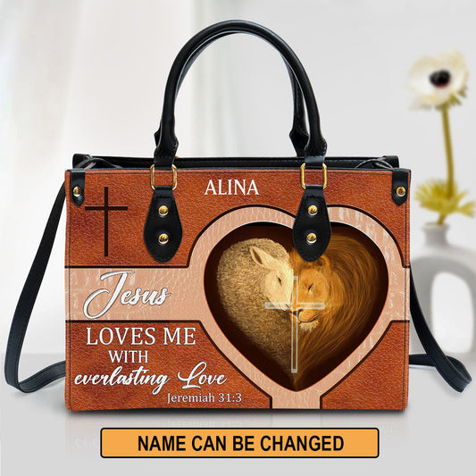 Personalized Lion Leather Bag Jesus Loves Me With Everlasting Love, Women Pu Leather Bag, Christian Gifts For Women