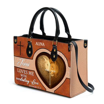 Personalized Lion Leather Bag Jesus Loves Me With Everlasting Love, Women Pu Leather Bag, Christian Gifts For Women