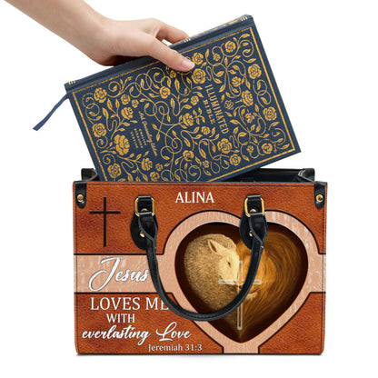 Personalized Lion Leather Bag Jesus Loves Me With Everlasting Love, Women Pu Leather Bag, Christian Gifts For Women