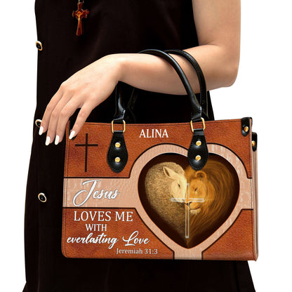 Personalized Lion Leather Bag Jesus Loves Me With Everlasting Love, Women Pu Leather Bag, Christian Gifts For Women
