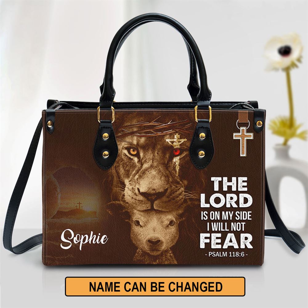 Personalized Lion Leather Bag The Lord Is On My Side, Women Pu Leather Bag, Christian Gifts For Women