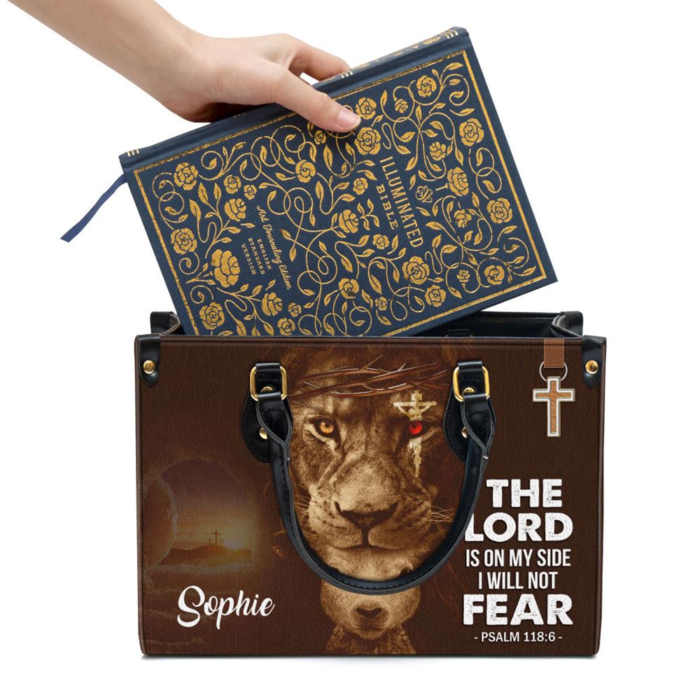 Personalized Lion Leather Bag The Lord Is On My Side, Women Pu Leather Bag, Christian Gifts For Women