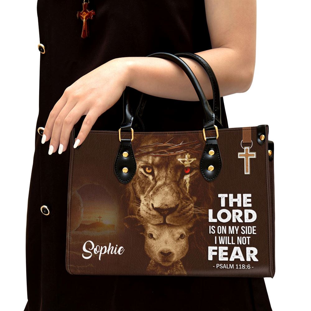 Personalized Lion Leather Bag The Lord Is On My Side, Women Pu Leather Bag, Christian Gifts For Women