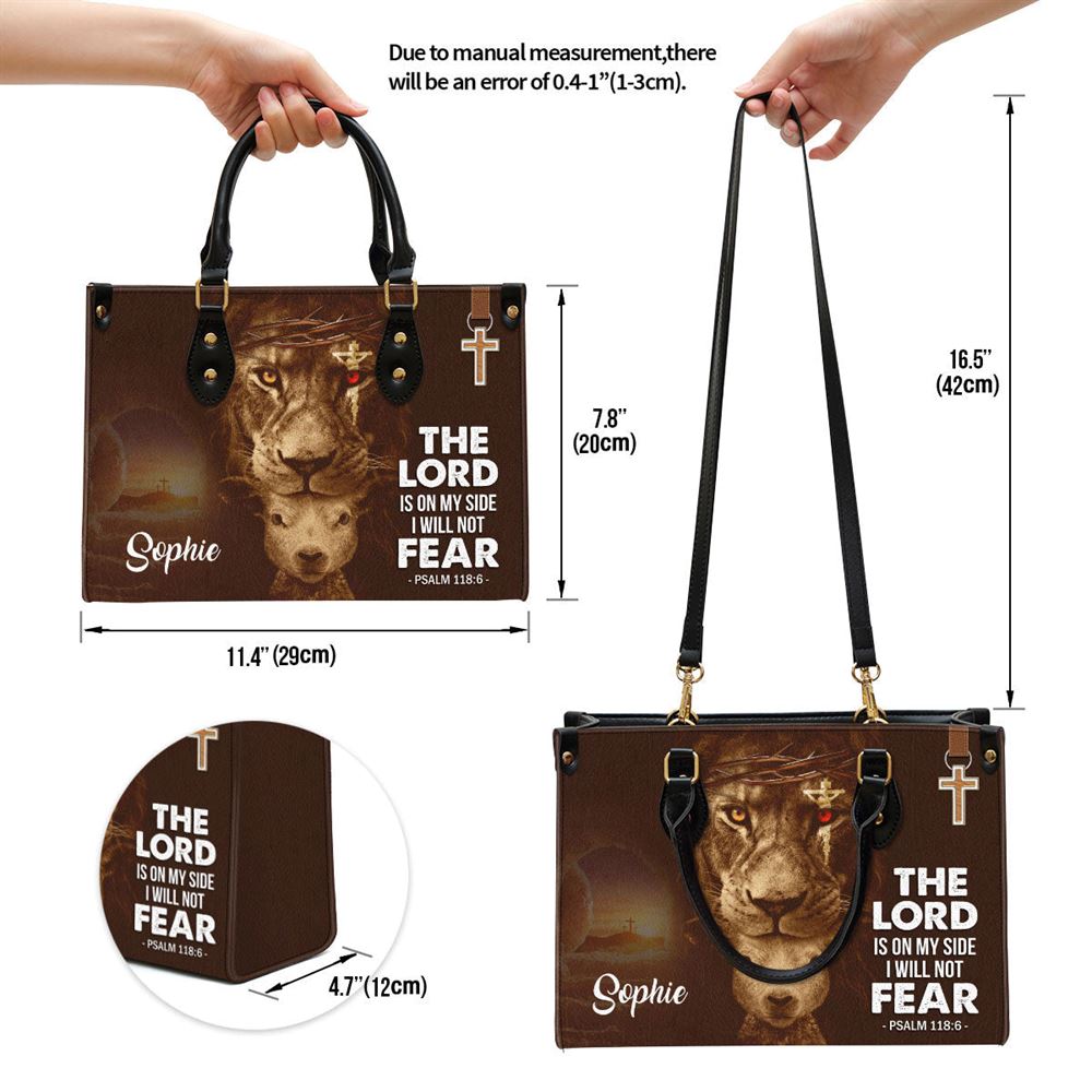 Personalized Lion Leather Bag The Lord Is On My Side, Women Pu Leather Bag, Christian Gifts For Women