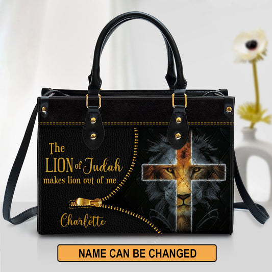 Personalized Lion The Lion Of Judah Makes Lion Out Of Me Leather Bag, Christian Pu Leather Bags For Women