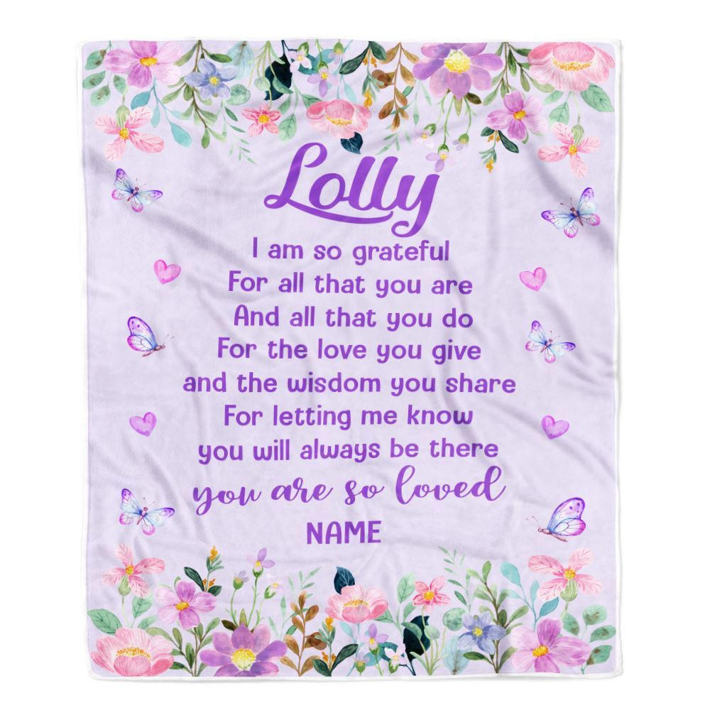 Personalized Lolly Blanket From Granddaughter Grandson Floral Butterfly Love You Give, Mother's Day Blanket, Mothers Day Birthday Gifts For Mom