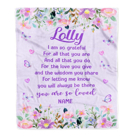 Personalized Lolly Blanket From Granddaughter Grandson Floral Butterfly Love You Give, Mother's Day Blanket, Mothers Day Birthday Gifts For Mom
