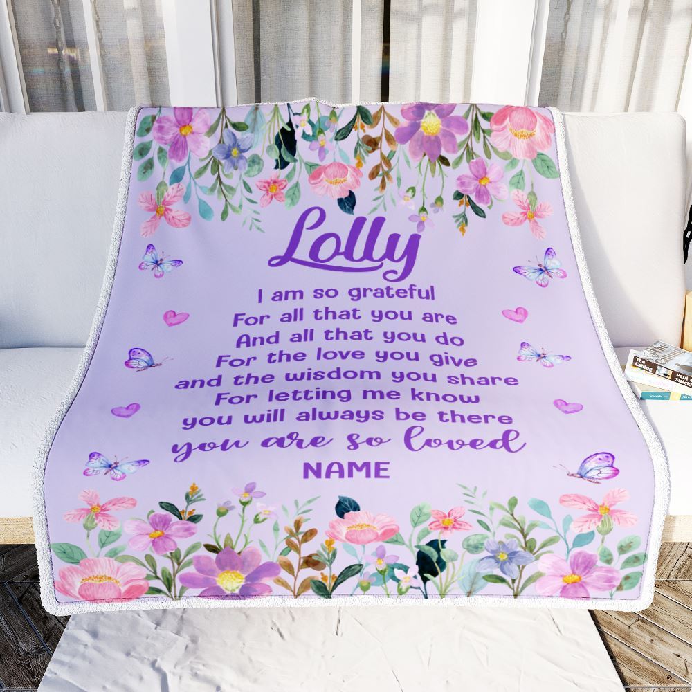 Personalized Lolly Blanket From Granddaughter Grandson Floral Butterfly Love You Give, Mother's Day Blanket, Mothers Day Birthday Gifts For Mom