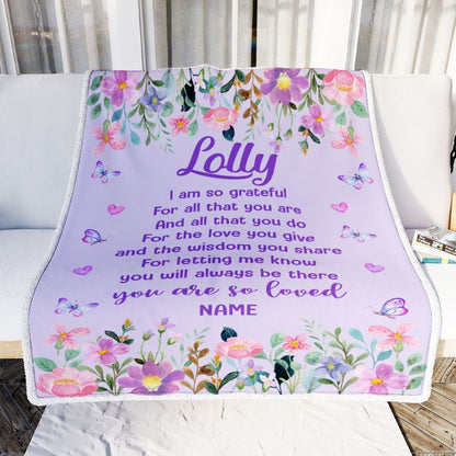 Personalized Lolly Blanket From Granddaughter Grandson Floral Butterfly Love You Give, Mother's Day Blanket, Mothers Day Birthday Gifts For Mom