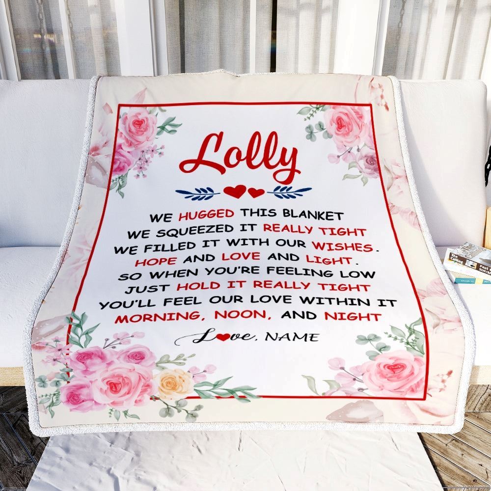 Personalized Lolly Blanket From Grandkids Granddaughter Grandson We Hugged This Blanket Floral, Mother's Day Blanket, Mothers Day Birthday Gifts
