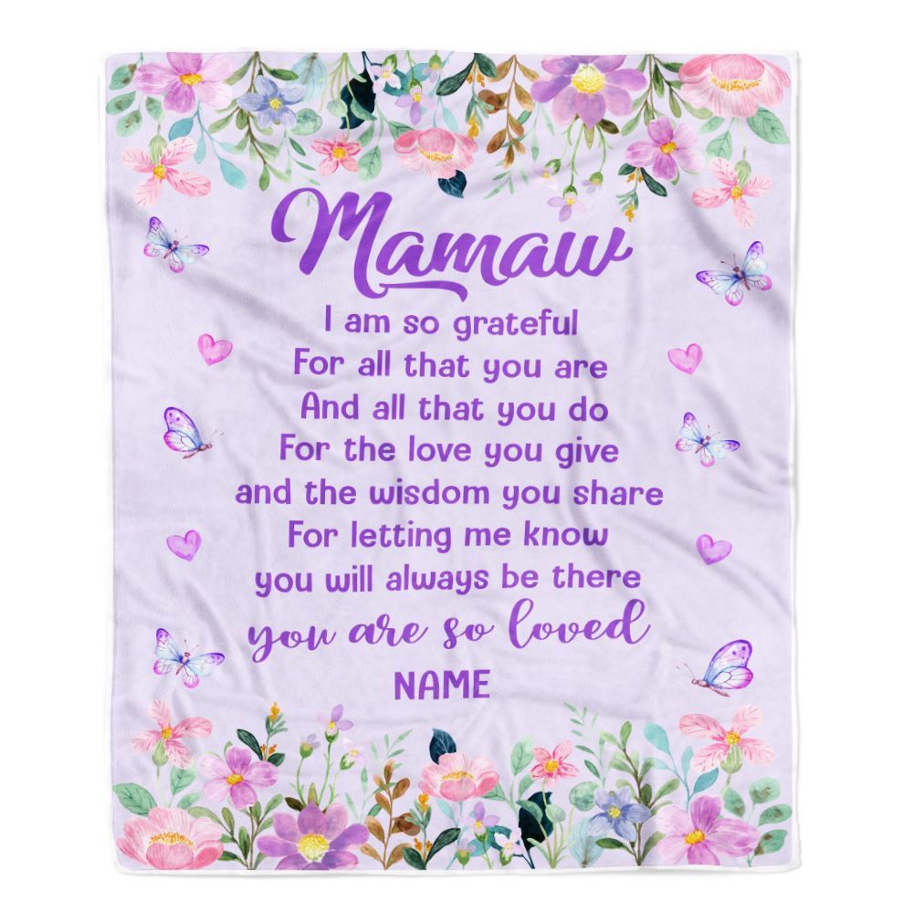 Personalized Mamaw Blanket From Granddaughter Grandson Floral Butterfly Love You Give, Mother's Day Blanket, Mothers Day Birthday Gifts For Mom