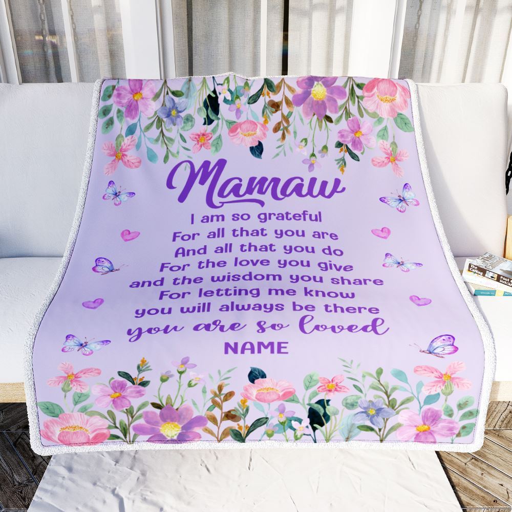 Personalized Mamaw Blanket From Granddaughter Grandson Floral Butterfly Love You Give, Mother's Day Blanket, Mothers Day Birthday Gifts For Mom