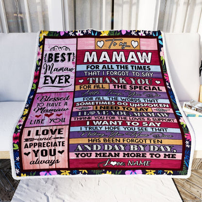 Personalized Mamaw Blanket From Granddaughter Grandson Thank You For The Love, Mother's Day Blanket, Mothers Day Birthday Gifts For Mom