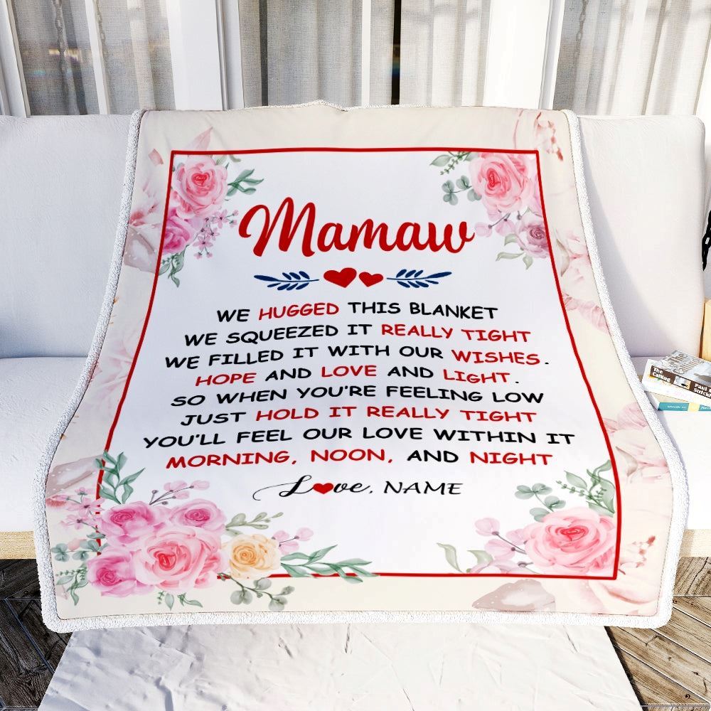Personalized Mamaw Blanket From Grandkids Granddaughter Grandson We Hugged This Blanket Floral, Mother's Day Blanket, Mothers Day Birthday Gifts
