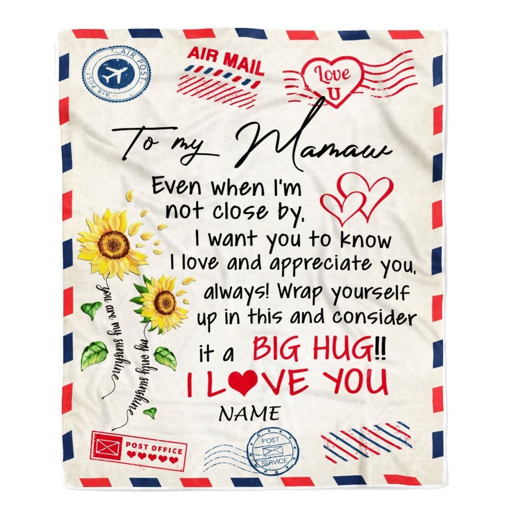 Personalized Mamaw Blanket From Grandkids Love Big Hug Air Mail Letter Sunflower, Mother's Day Blanket, Mothers Day Birthday Gifts For Mom