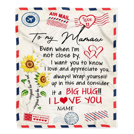 Personalized Mamaw Blanket From Grandkids Love Big Hug Air Mail Letter Sunflower, Mother's Day Blanket, Mothers Day Birthday Gifts For Mom