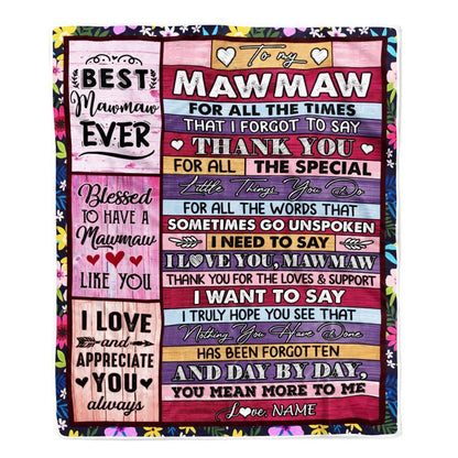 Personalized Mawmaw Blanket From Granddaughter Grandson Thank You For The Love, Mother's Day Blanket, Mothers Day Birthday Gifts For Mom