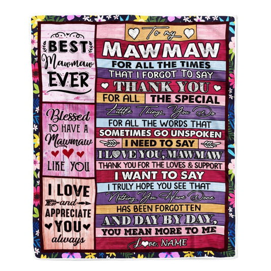 Personalized Mawmaw Blanket From Granddaughter Grandson Thank You For The Love, Mother's Day Blanket, Mothers Day Birthday Gifts For Mom