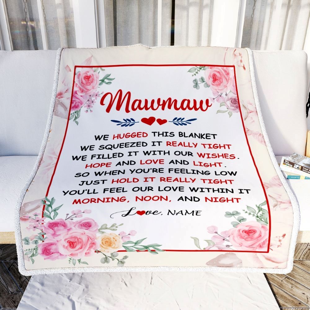 Personalized Mawmaw Blanket From Grandkids Granddaughter Grandson We Hugged This Blanket Floral, Mother's Day Blanket, Mothers Day Birthday Gifts