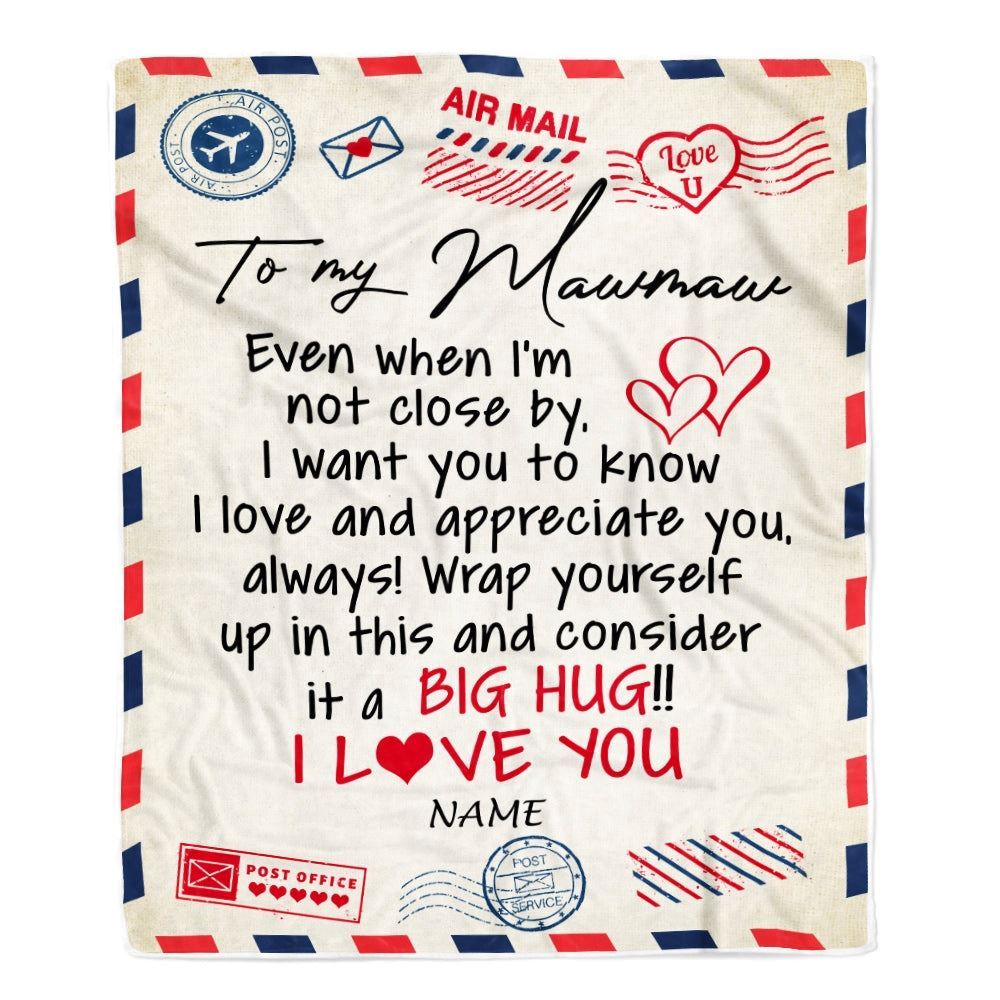 Personalized Mawmaw Blanket From Grandkids I Love You Hugs Air Mail Letter, Mother's Day Blanket, Mothers Day Birthday Gifts For Mom